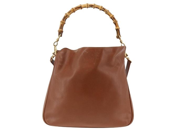 Borsa a mano in pelle GUCCI Bamboo 2way Marrone Oro 001 2113 1638 Auth BSZ494 D'oro - vista 3