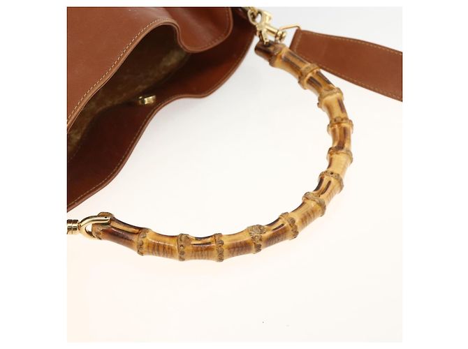 Borsa a mano in pelle GUCCI Bamboo 2way Marrone Oro 001 2113 1638 Auth BSZ494 D'oro - vista 7