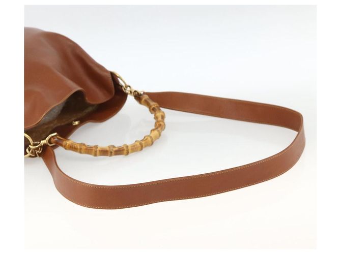 Borsa a mano in pelle GUCCI Bamboo 2way Marrone Oro 001 2113 1638 Auth BSZ494 D'oro - vista 9