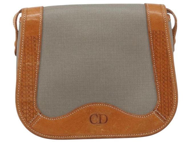 Borsa a Spalla Christian Dior in PVC Pelle Grigia Oro Auth BA11708 Marrone D'oro - vista 2