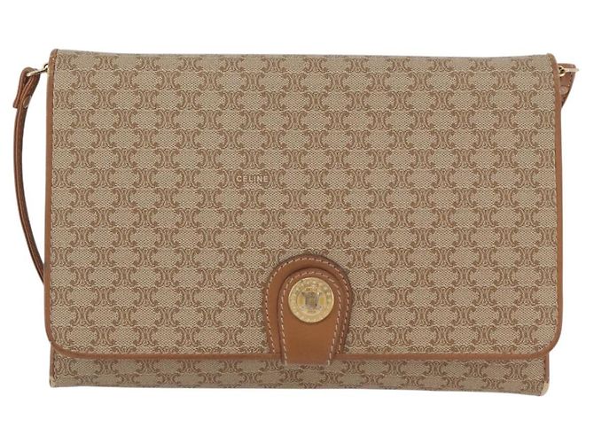 Céline Borsa a Spalla in Tela Macadam CELINE PVC Beige Oro Auth LNZ768 D'oro - vista 13