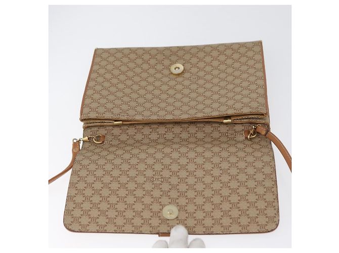 Céline Borsa a Spalla in Tela Macadam CELINE PVC Beige Oro Auth LNZ768 D'oro - vista 18