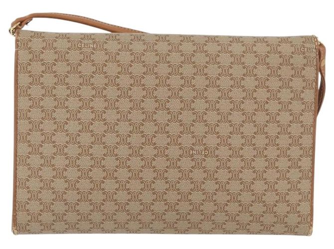 Céline Borsa a Spalla in Tela Macadam CELINE PVC Beige Oro Auth LNZ768 D'oro - vista 2