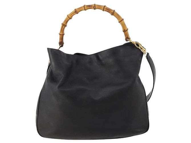 Borsa a spalla in pelle Gucci Bamboo 2way nera e oro Auth kk638 Nero D'oro - vista 2