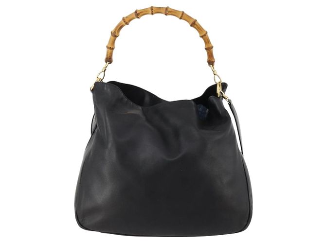 Borsa a spalla in pelle Gucci Bamboo 2way nera e oro Auth kk638 Nero D'oro - vista 3