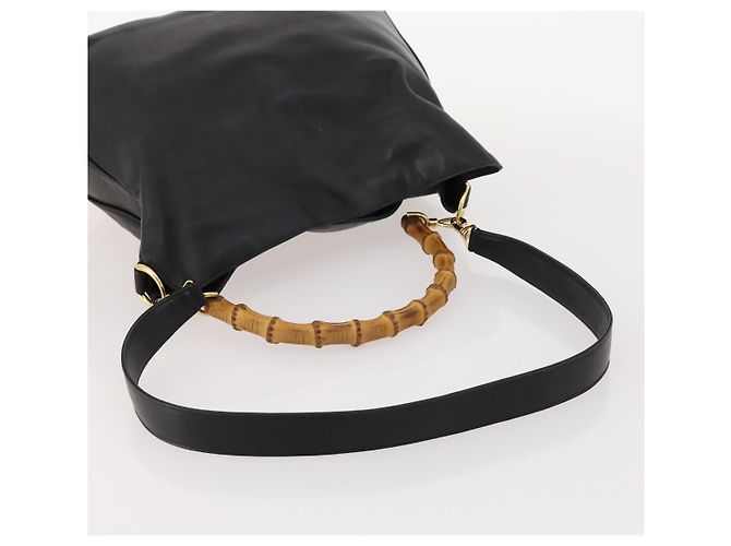 Borsa a spalla in pelle Gucci Bamboo 2way nera e oro Auth kk638 Nero D'oro - vista 7
