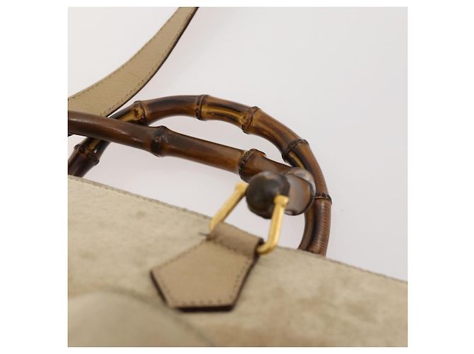 Borsa a mano in suede Gucci Bamboo 2 in 1 Beige Oro Auth LNZ043 D'oro - vista 10