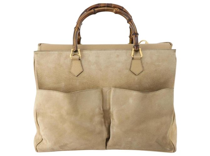Borsa a mano in suede Gucci Bamboo 2 in 1 Beige Oro Auth LNZ043 D'oro - vista 2
