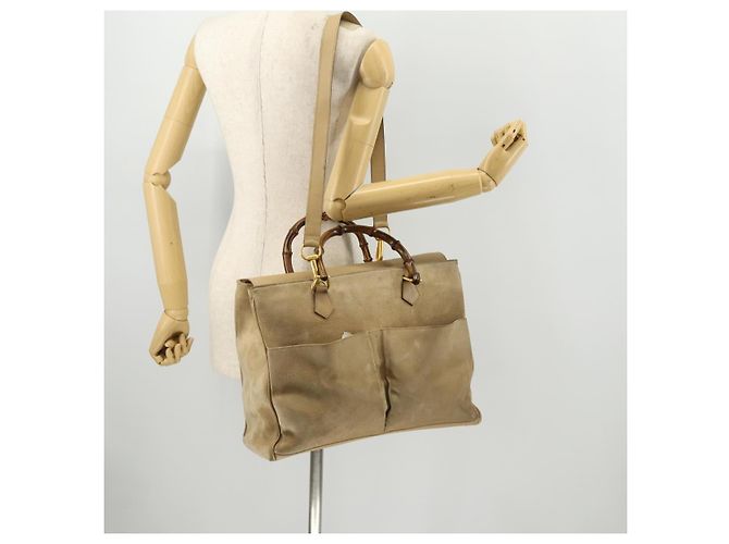 Borsa a mano in suede Gucci Bamboo 2 in 1 Beige Oro Auth LNZ043 D'oro - vista 23