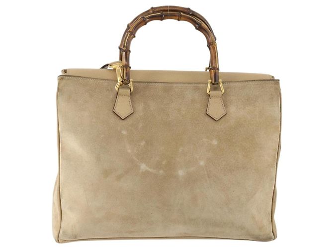 Borsa a mano in suede Gucci Bamboo 2 in 1 Beige Oro Auth LNZ043 D'oro - vista 3