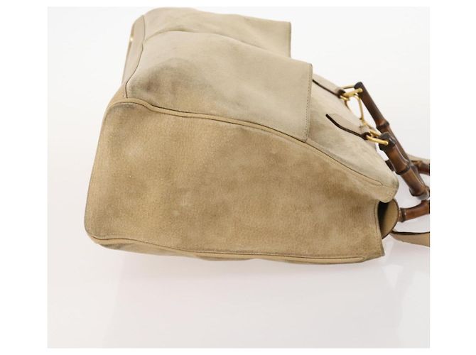 Borsa a mano in suede Gucci Bamboo 2 in 1 Beige Oro Auth LNZ043 D'oro - vista 4