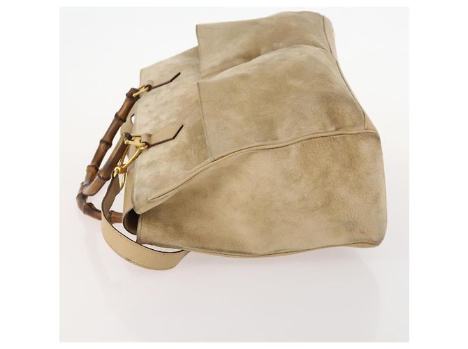 Borsa a mano in suede Gucci Bamboo 2 in 1 Beige Oro Auth LNZ043 D'oro - vista 5