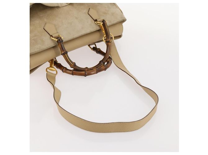 Borsa a mano in suede Gucci Bamboo 2 in 1 Beige Oro Auth LNZ043 D'oro - vista 7