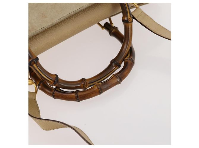 Borsa a mano in suede Gucci Bamboo 2 in 1 Beige Oro Auth LNZ043 D'oro - vista 9