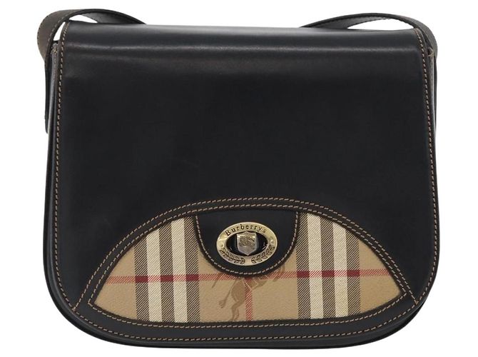 Borsa a Spalla Burberrys Nova Check in Pelle PVC Nera e Oro Auth AMZ334 Nero D'oro - vista 13