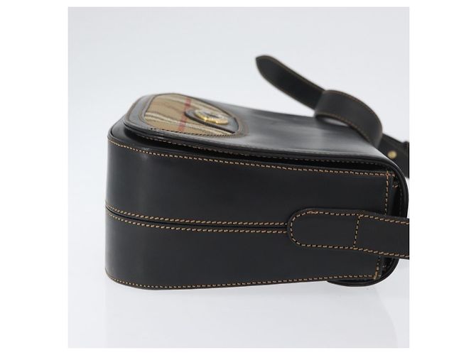 Borsa a Spalla Burberrys Nova Check in Pelle PVC Nera e Oro Auth AMZ334 Nero D'oro - vista 3