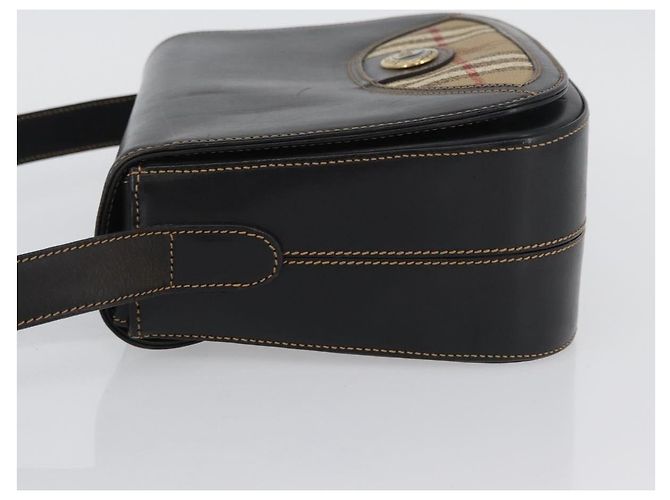 Borsa a Spalla Burberrys Nova Check in Pelle PVC Nera e Oro Auth AMZ334 Nero D'oro - vista 4