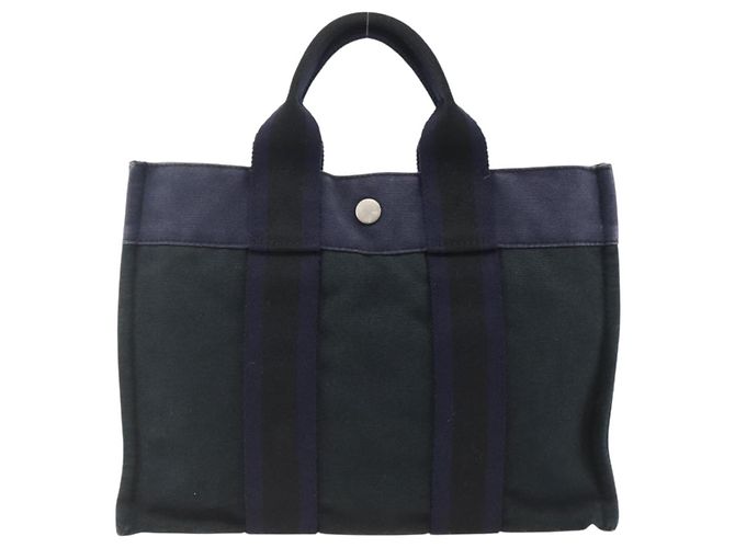 Hermès HERMES Borsa Fourre Tout PM in Tela Blu Navy Argento Auth BAZ597 - vista 2