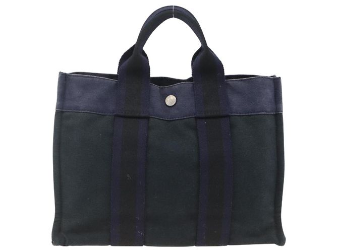 Hermès HERMES Borsa Fourre Tout PM in Tela Blu Navy Argento Auth BAZ597 - vista 3