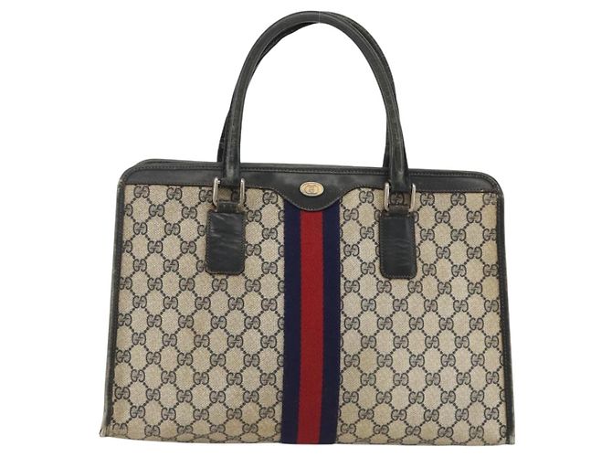 Borsa a mano GUCCI GG Supreme Sherry Line PVC Blu Navy Oro 010 378 Auth BAZ548 D'oro - vista 2