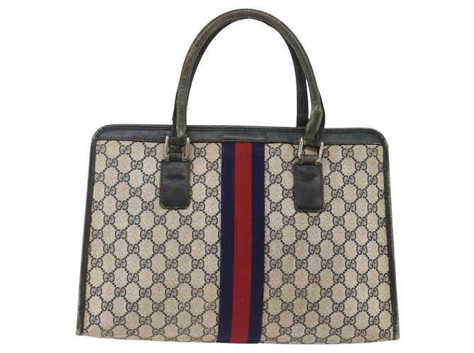 Borsa a mano GUCCI GG Supreme Sherry Line PVC Blu Navy Oro 010 378 Auth BAZ548 D'oro - vista 3