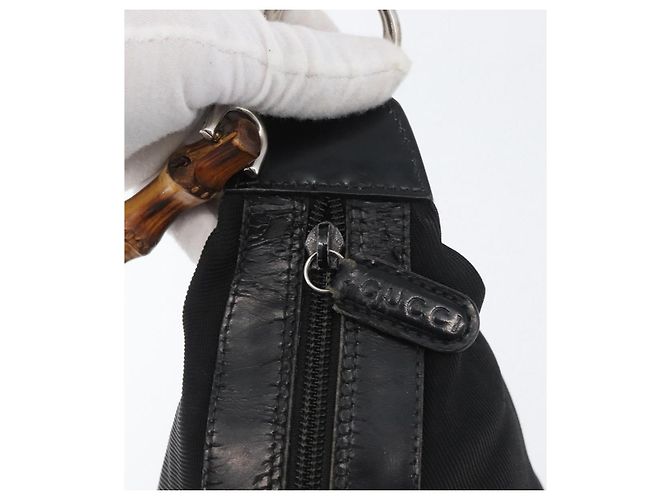 Borsa a Spalla Gucci Bamboo Nylon Nero Argento 000 0531 Auth ka3282 - vista 14