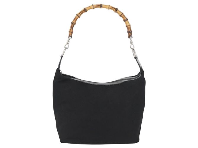 Borsa a Spalla Gucci Bamboo Nylon Nero Argento 000 0531 Auth ka3282 - vista 2