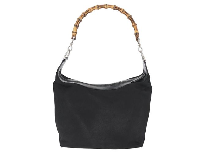Borsa a Spalla Gucci Bamboo Nylon Nero Argento 000 0531 Auth ka3282 - vista 3