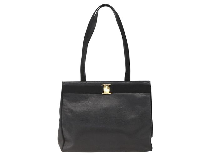 Borsa Tote Vala in pelle nera e oro Salvatore Ferragamo Auth gh1943 Nero D'oro - vista 2