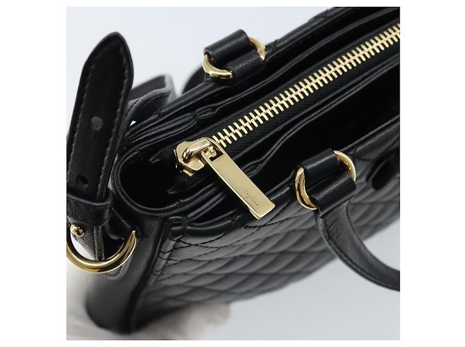 Borsa a mano Vala in pelle 2 in 1 nera e dorata di Salvatore Ferragamo Auth gh1879 - vista 10