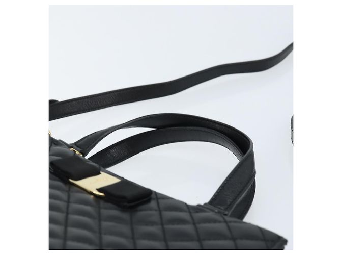 Borsa a mano Vala in pelle 2 in 1 nera e dorata di Salvatore Ferragamo Auth gh1879 - vista 14