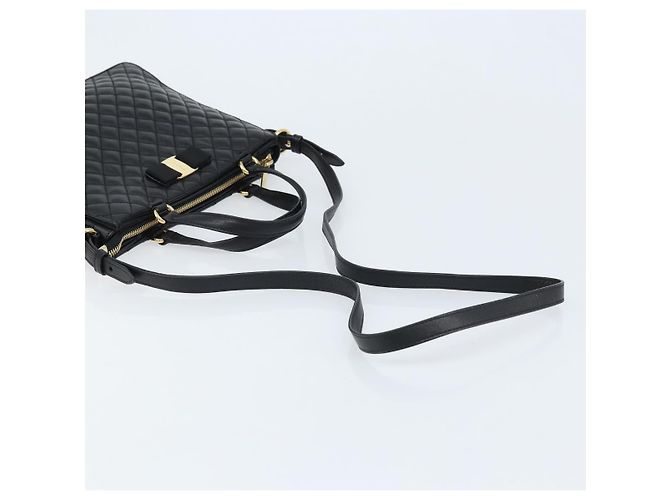 Borsa a mano Vala in pelle 2 in 1 nera e dorata di Salvatore Ferragamo Auth gh1879 - vista 8