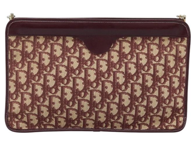 Borsa a spalla in tela Trotter Christian Dior rossa e oro Auth LNZ657 Rosso D'oro - vista 3