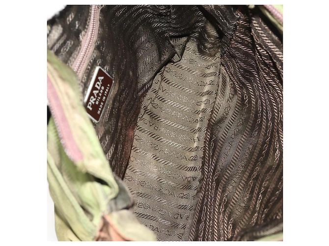 PRADA Schultertasche Nylon Leder Khaki Braun Silber Authentisch 173537 - Ansicht 11