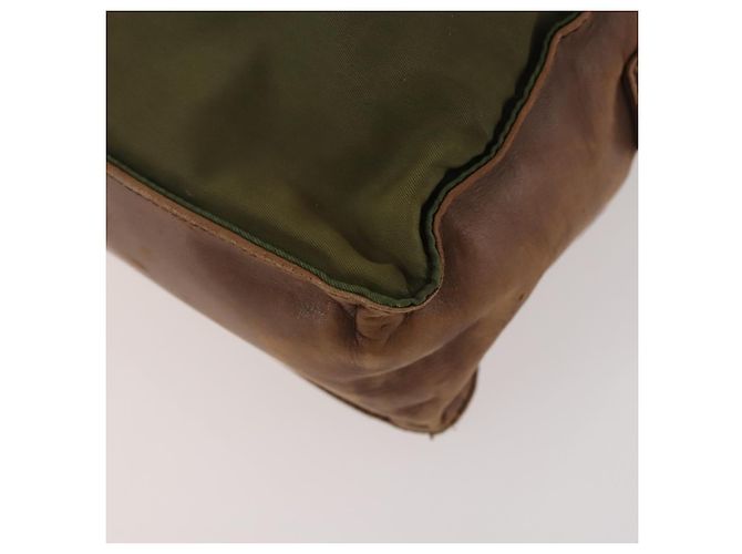 PRADA Schultertasche Nylon Leder Khaki Braun Silber Authentisch 173537 - Ansicht 16