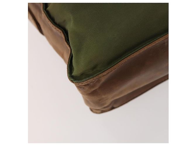 PRADA Schultertasche Nylon Leder Khaki Braun Silber Authentisch 173537 - Ansicht 17