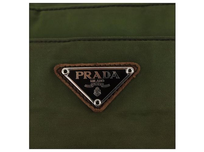 PRADA Schultertasche Nylon Leder Khaki Braun Silber Authentisch 173537 - Ansicht 18