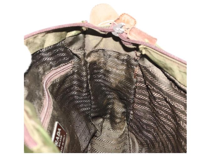 PRADA Schultertasche Nylon Leder Khaki Braun Silber Authentisch 173537 - Ansicht 19