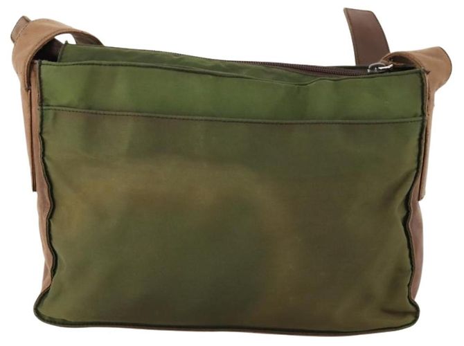 PRADA Schultertasche Nylon Leder Khaki Braun Silber Authentisch 173537 - Ansicht 2
