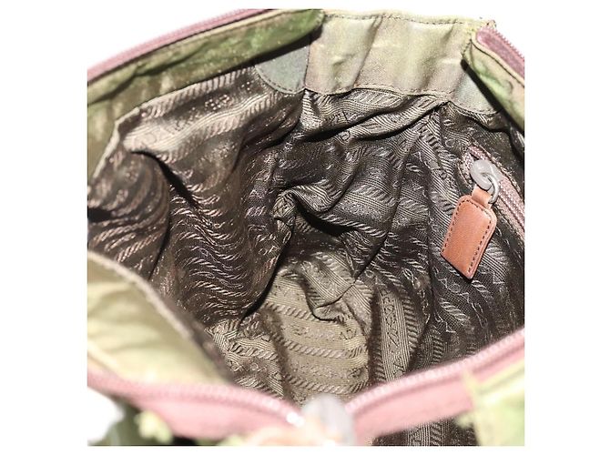 PRADA Schultertasche Nylon Leder Khaki Braun Silber Authentisch 173537 - Ansicht 20