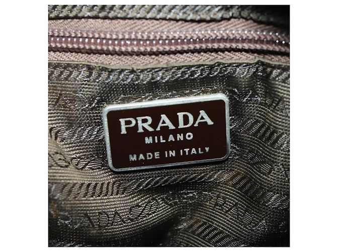 PRADA Schultertasche Nylon Leder Khaki Braun Silber Authentisch 173537 - Ansicht 21
