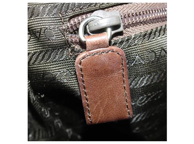 PRADA Schultertasche Nylon Leder Khaki Braun Silber Authentisch 173537 - Ansicht 22