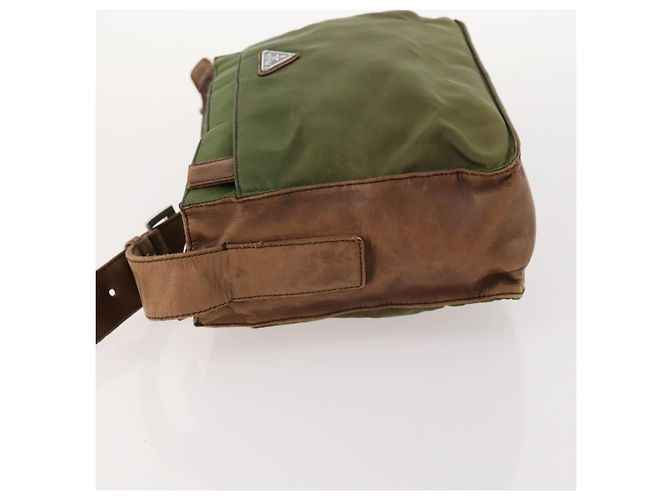 PRADA Schultertasche Nylon Leder Khaki Braun Silber Authentisch 173537 - Ansicht 4