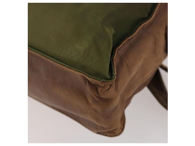 PRADA Schultertasche Nylon Leder Khaki Braun Silber Authentisch 173537 - Ansicht 8