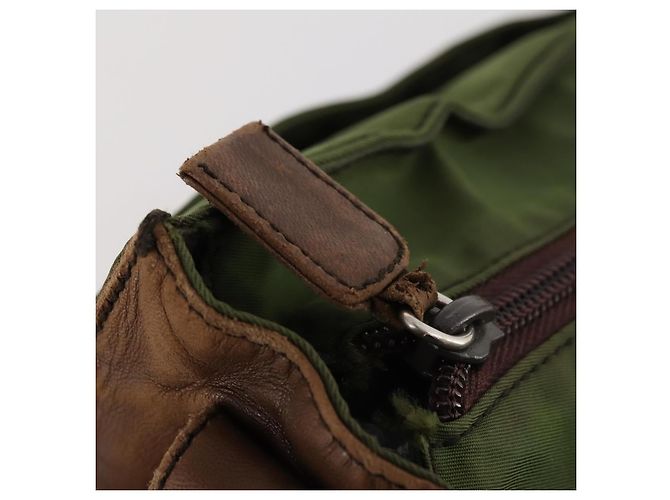 PRADA Schultertasche Nylon Leder Khaki Braun Silber Authentisch 173537 - Ansicht 9