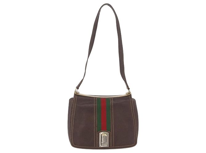 Borsa a spalla in pelle marrone dorato della linea Sherry di GUCCI Auth ep13922 D'oro - vista 2
