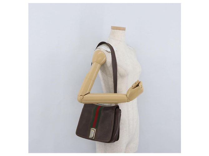 Borsa a spalla in pelle marrone dorato della linea Sherry di GUCCI Auth ep13922 D'oro - vista 24