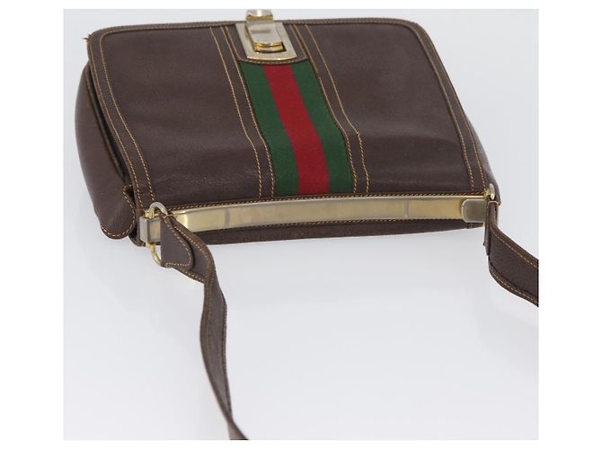 Borsa a spalla in pelle marrone dorato della linea Sherry di GUCCI Auth ep13922 D'oro - vista 6