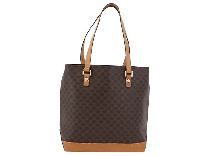Céline Borsa a mano in tela Macadam CELINE in pelle PVC marrone oro Auth ka3354 D'oro - vista 13