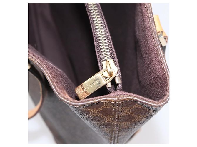 Céline Borsa a mano in tela Macadam CELINE in pelle PVC marrone oro Auth ka3354 D'oro - vista 23